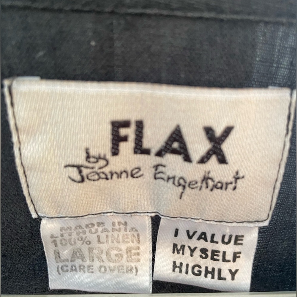 Flax 100% linen tunic button up shirt jacket shacket large black dark gray - Picture 3 of 9